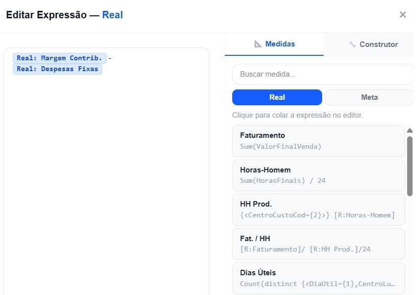 Editor com referências a outras medidas